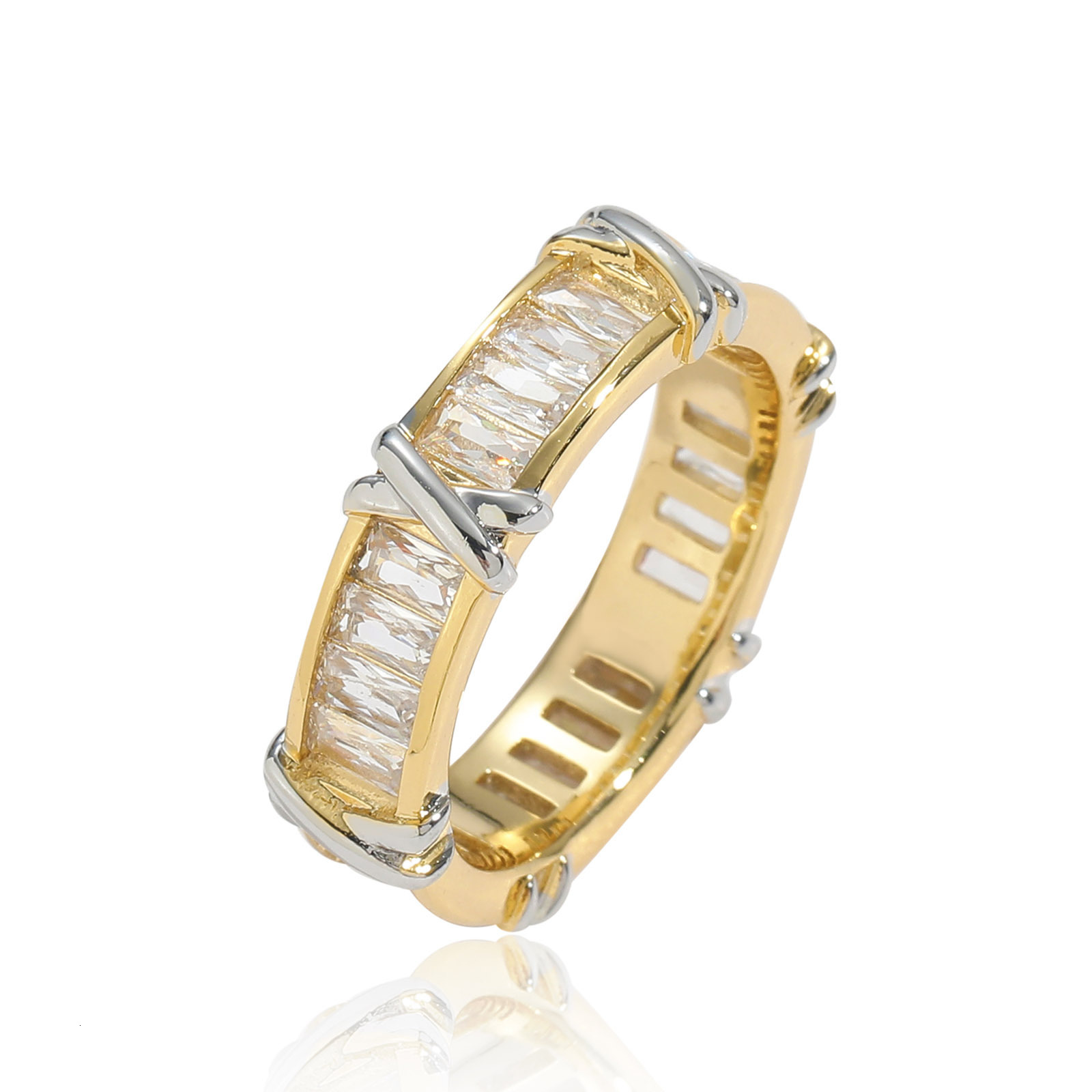 New Arrival Two Tone Cross Ring Bling Bling Timeless Simple Moissanite Ring Hip Hop Iced Out Bling Bling Ring Passes the diamond tester