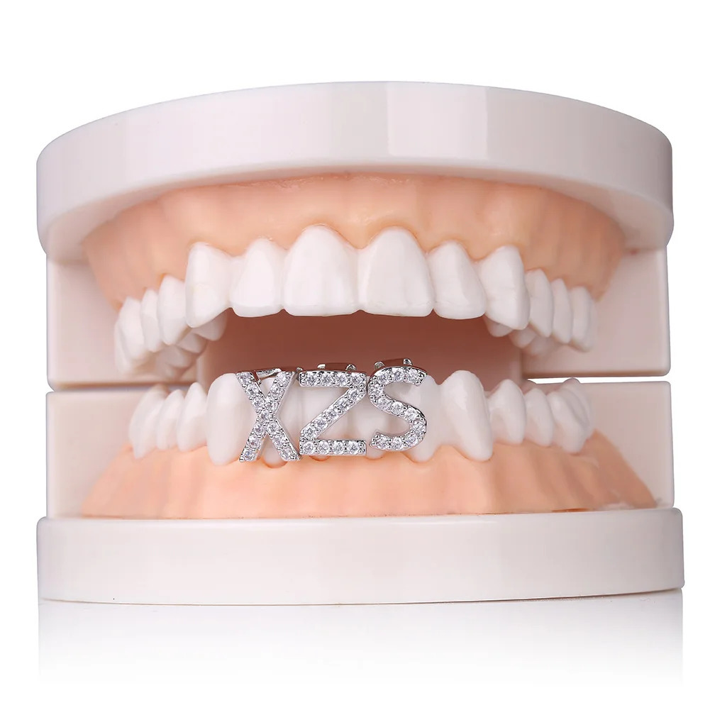 GUCY Hip Hop 26 Letters Teeth All Iced Out Micro Pave CZ Grills With Silicone For Christmas Gift 250606
