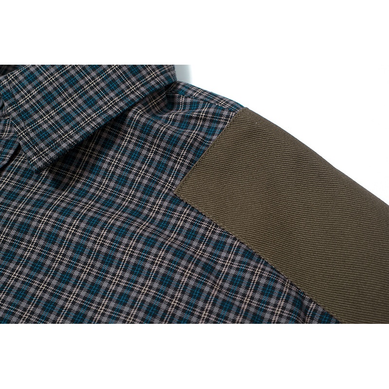 Harajuku Patch Contrast Color Checkered Shirts for Men and Women Turn-down Collar Oversized Casual Long Sleeve Fall Plaid Shirt