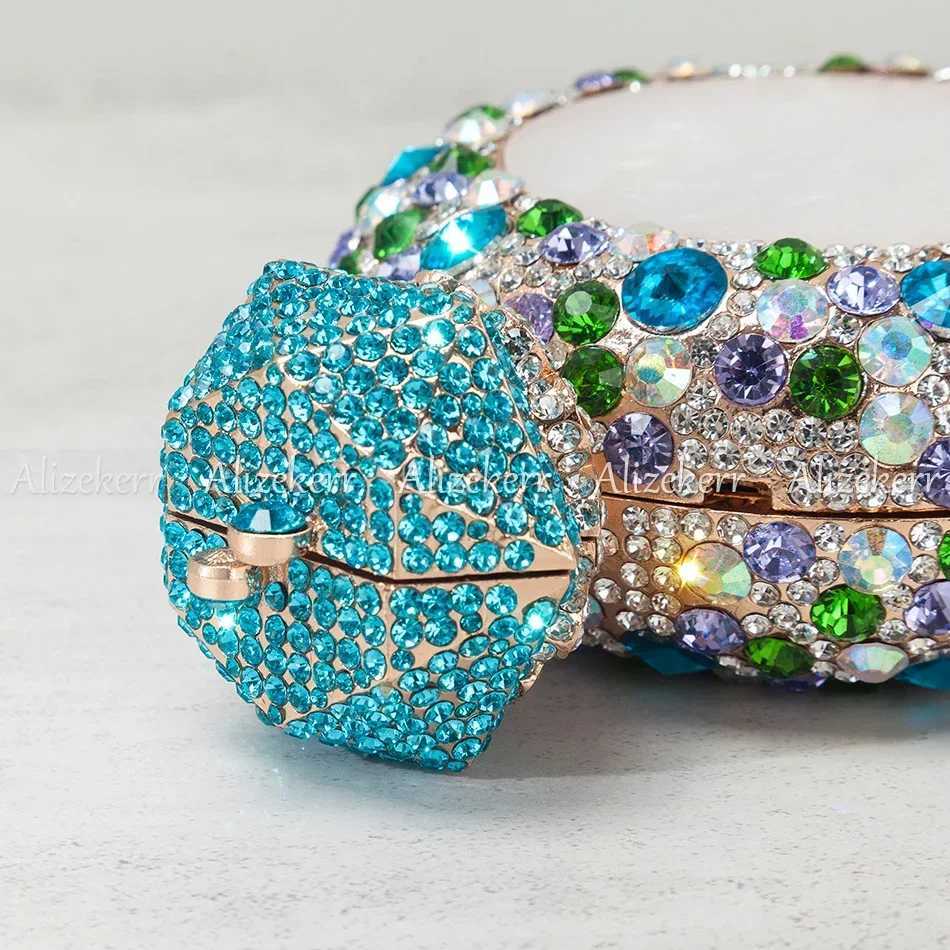 Alizekerr Perfume Bottle Shaped Crystal Evening Bags Women Gorgeous Classy Rhinestone Round Metal Clutch Purses Wedding Party M250625