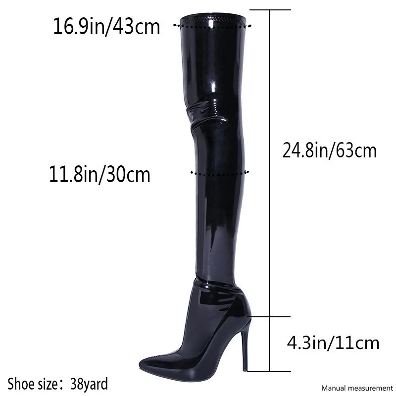 Womens Boots High Heel 11cm Matte Black Over Knee Boots Large Size 34-44 Side Zipper Fashion Personality Striper Long Boots 250623
