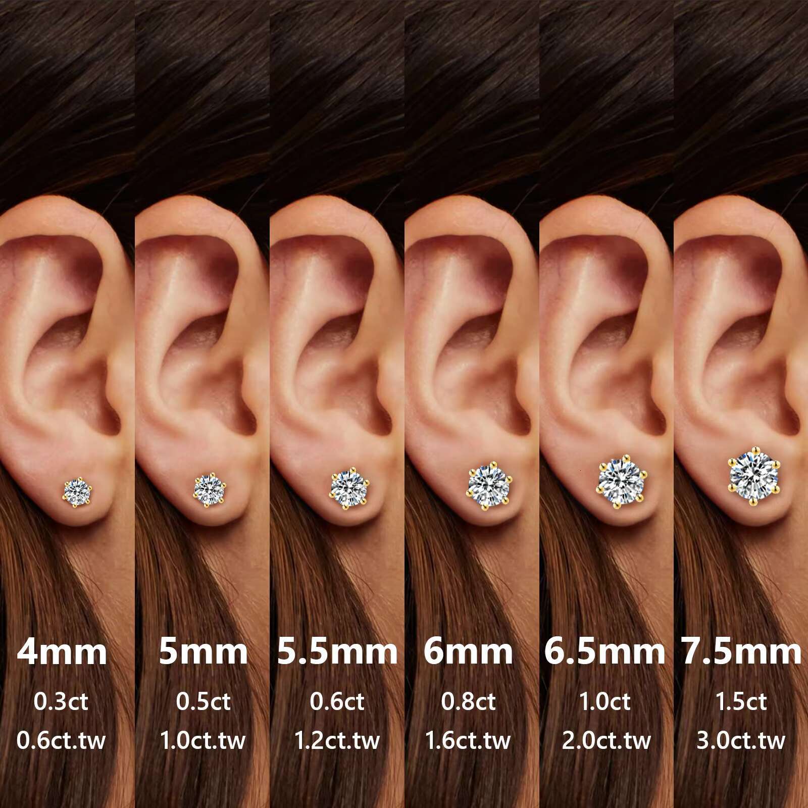 Luxury 3ct 2ct 1ct Diamond Stud 925 Sterling Silver Women Jewelry 14K Gold Plated VVS GRA Certificate Moissanite Earring Men