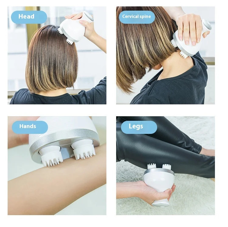 Electric Cordless Vibrator Hair Scalp Massager With Kneading 4 Massage Nodes Handheld Head Scratcher Massager Stress Relax 250625