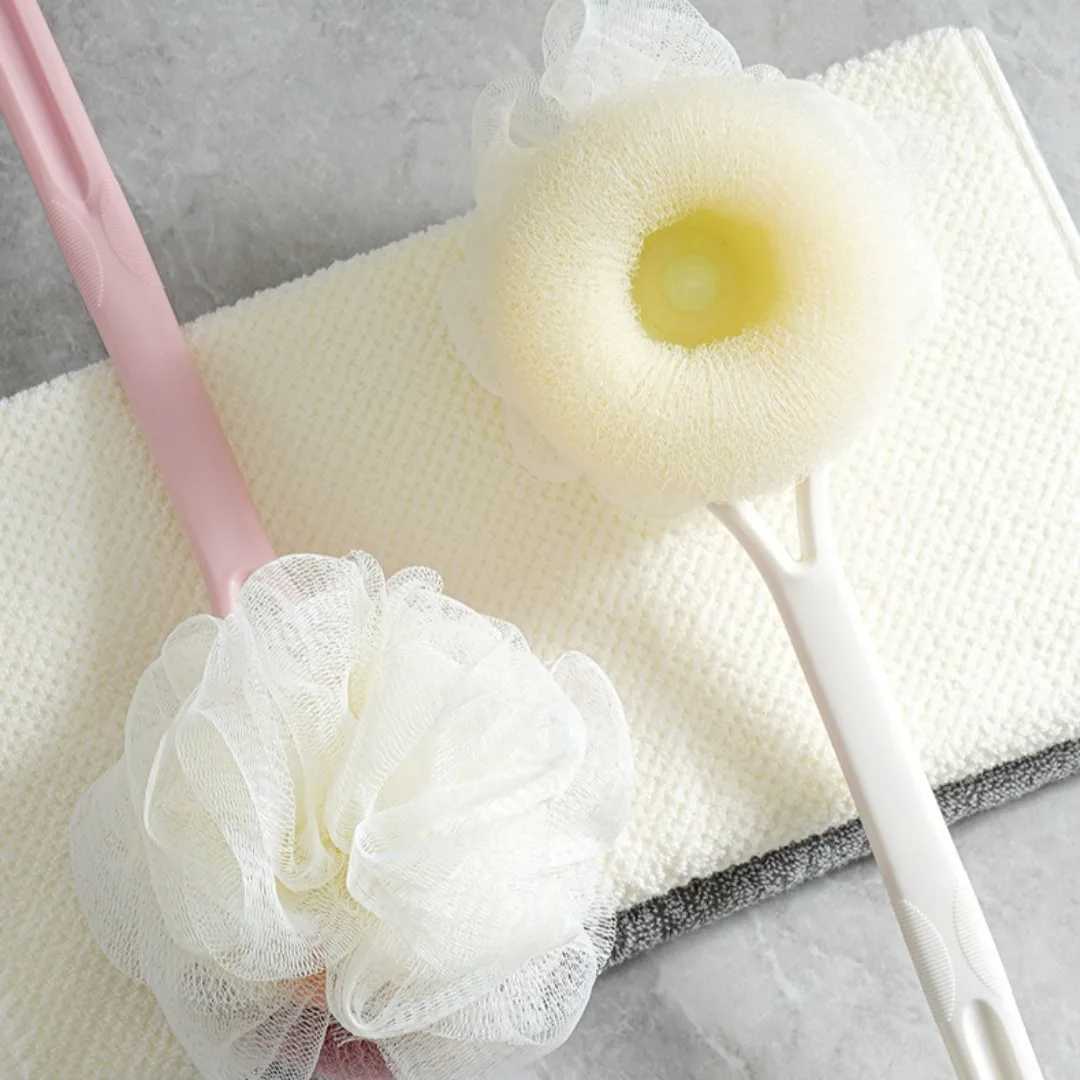 1pc Long Handle Shower Sponge Brush Body Scrubber 2 in 1 Body Wash Brush Body Exfoliating Bath Sponge Skin Care Bath Supplies R250625