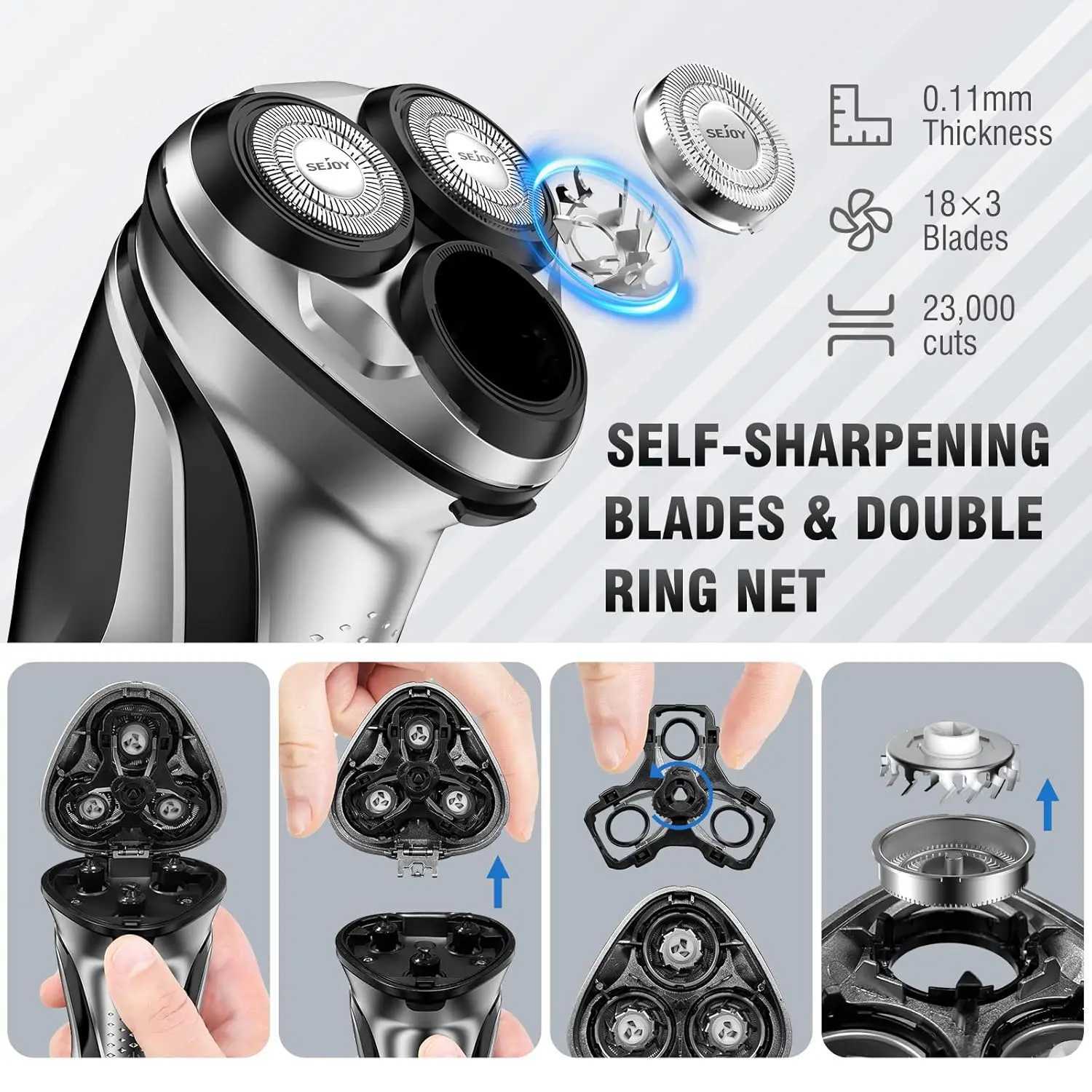 SEJOY Shavers for Mens Electric Razor Rechargeable Beard Trimmer PX7 Waterproof Wet Dry Shaving Machine W250625
