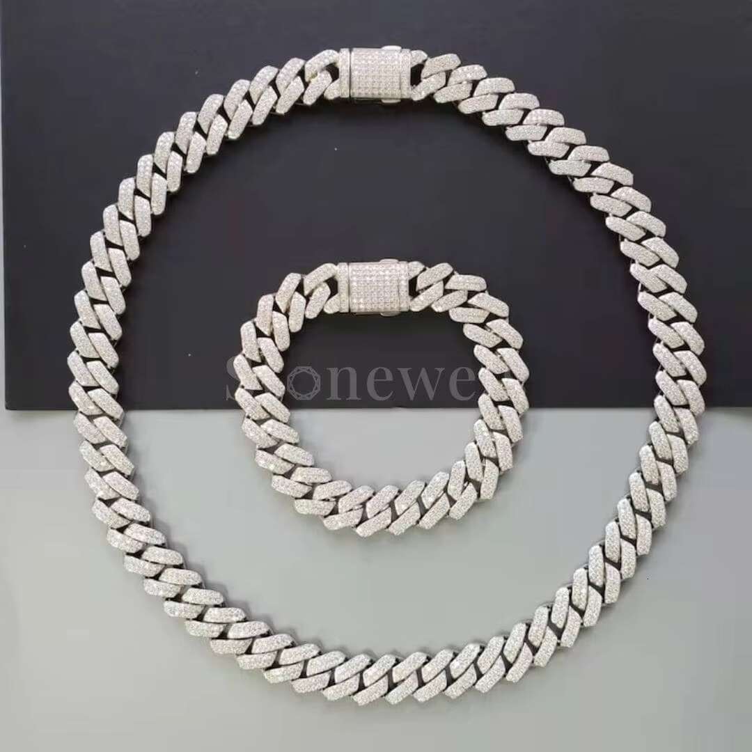 925 Sterling Silver Cuban Link Chain Premium Hip-Hop Bling Zircon Stones for Trendsetters Wedding Gift Sweater Necklace Type