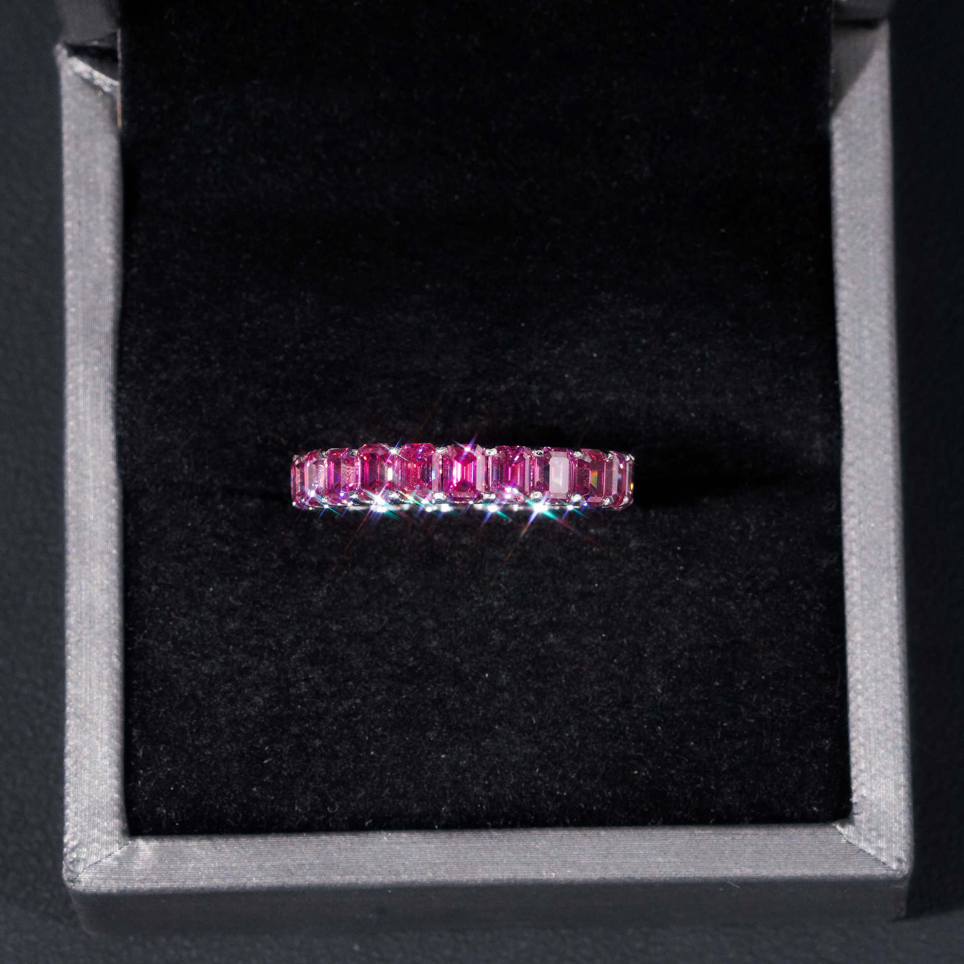 Luxury Emerald Cut Moissanite Band Rings 18k Gold Plated 925 Sterling Silver Colorful Diamonds Rings Christmas Gift