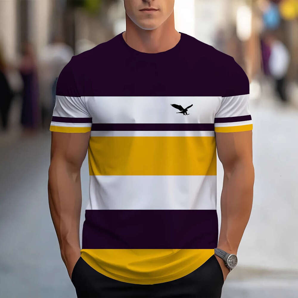 Hot Sale T-Shirt 3D Digital Print Striped Men's Casual Comfortable Loose Short Sleeve B5