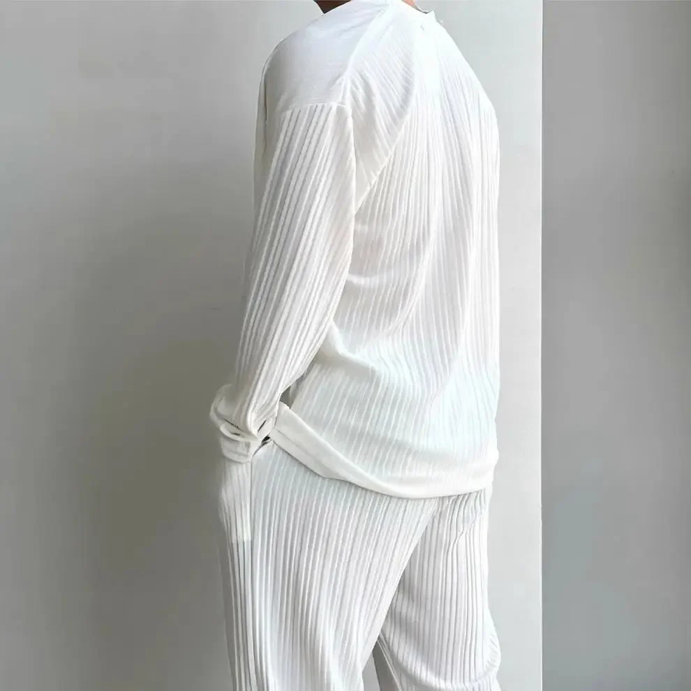 Thin Solid Color Sexy Deep V Cardigan Knitted Sweater Shirt Casual Fashion Suit Twopiece Sets for Men 250618