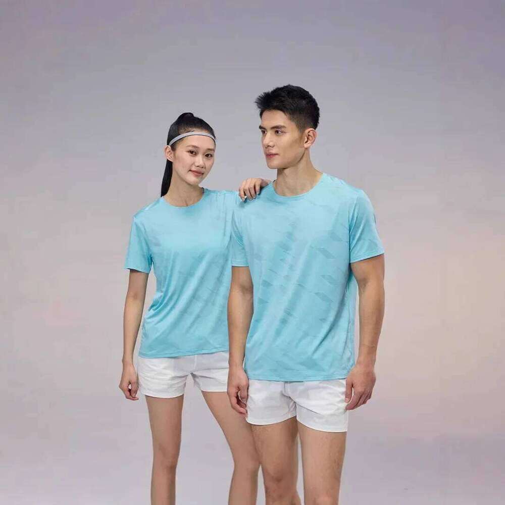 Quick Dry T-Shirt Polyester Fiber Crew Neck Short Sleeve Gradient Texture Sports Breathable Cultural Shirt Women's Fashion