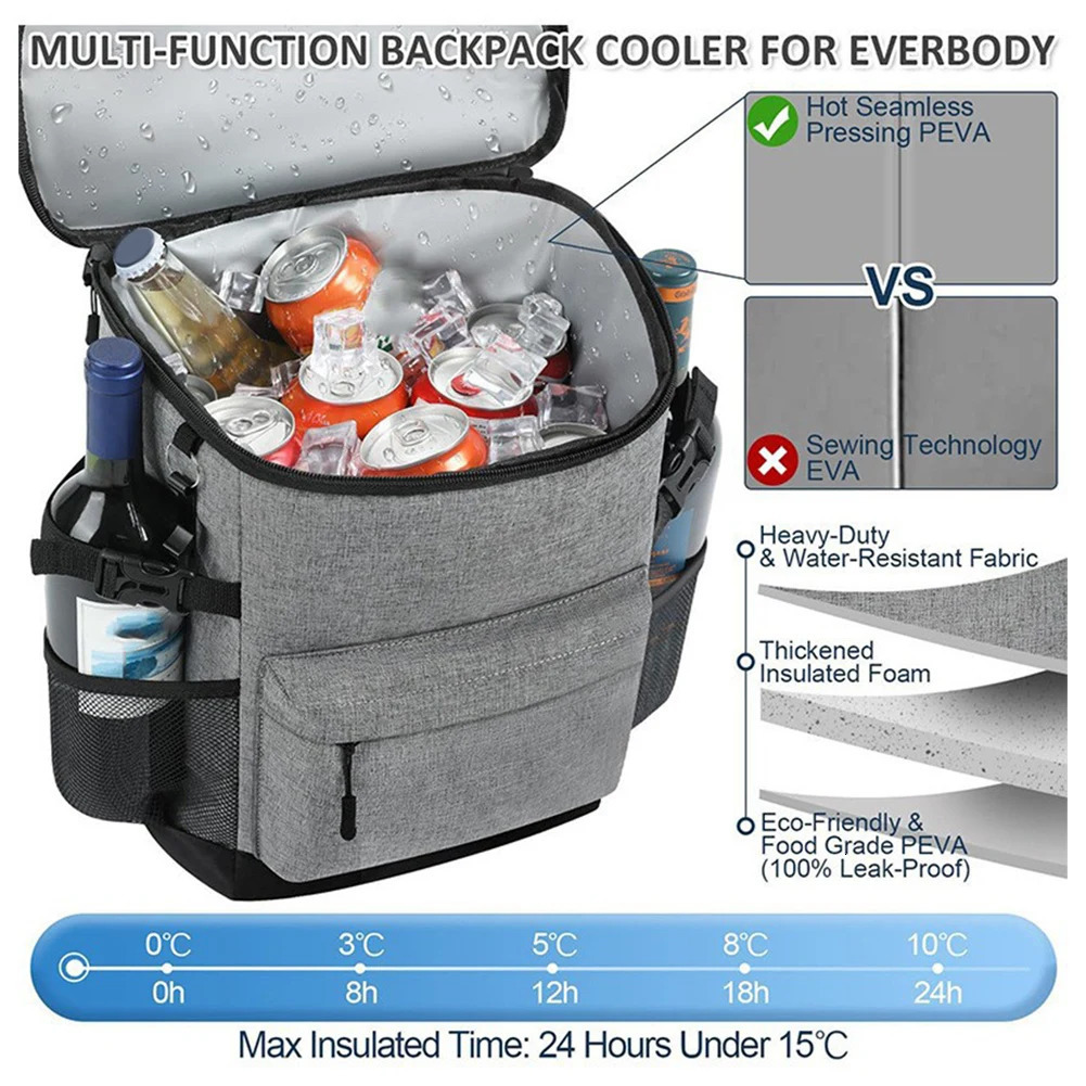 17L 30 Cans Insulated Cooler Bag Insulated Backpack for Camping Hiking Picnic 250624