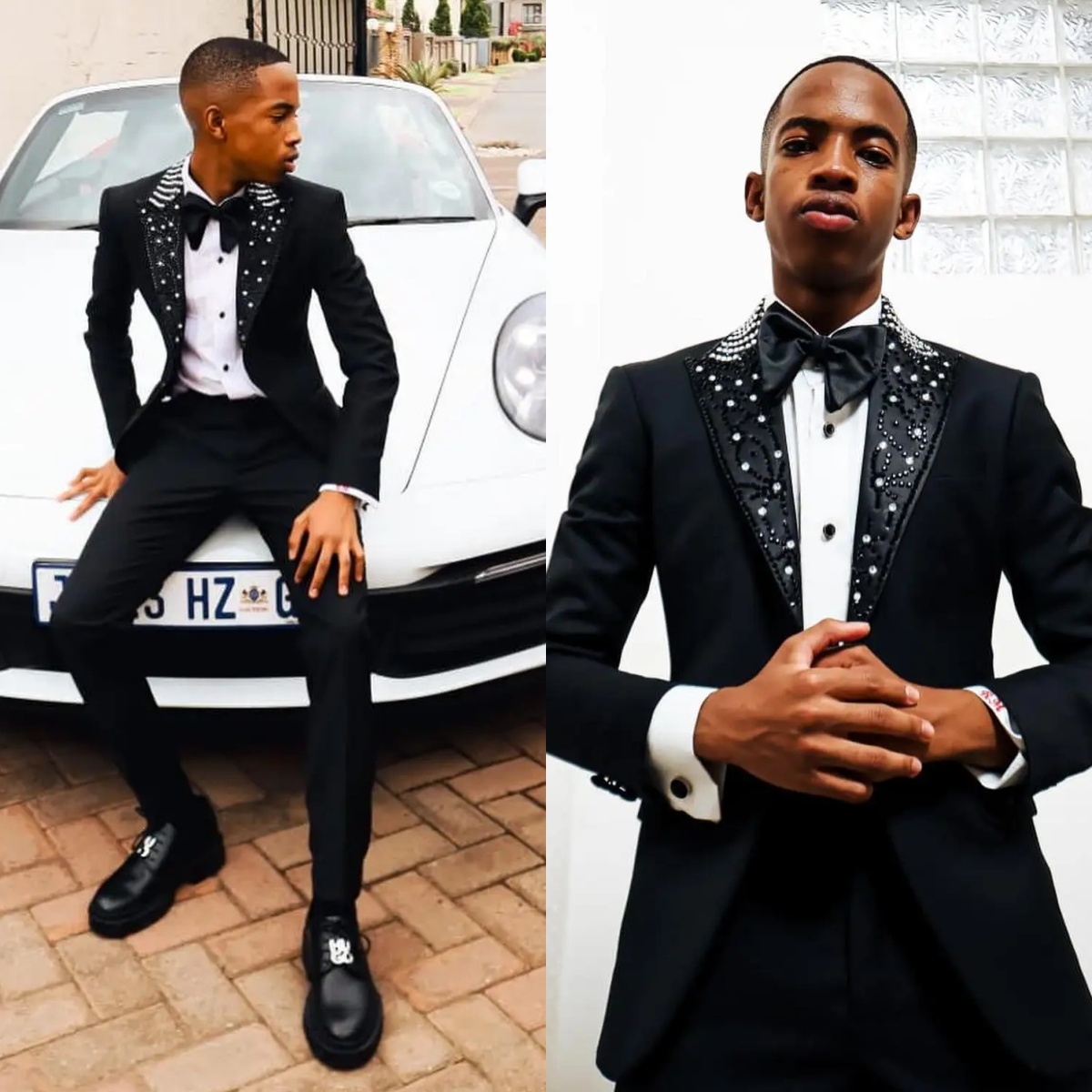 Fashion Men Suits Tailor-Made 2 Pieces Set Beaded Shawl Lapel Jacket Evening Party Rhinestone Blazer One-Button Groom Customized Coat Pants Plus Size