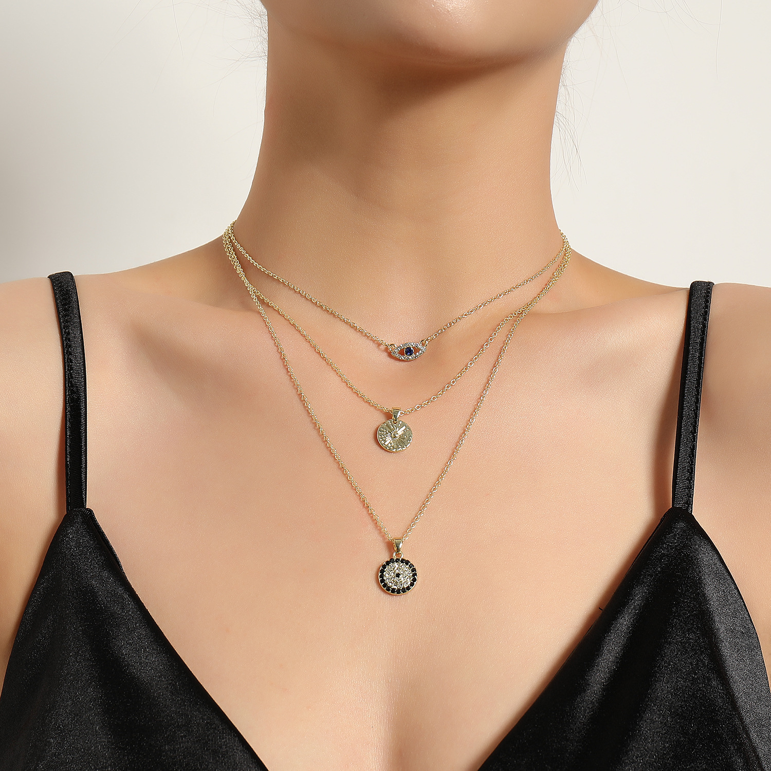 Jewelry Round Full Dia Devil's Eye Multi-layer for Women Fashion Versatile Personality Necklace Jewelry for Women