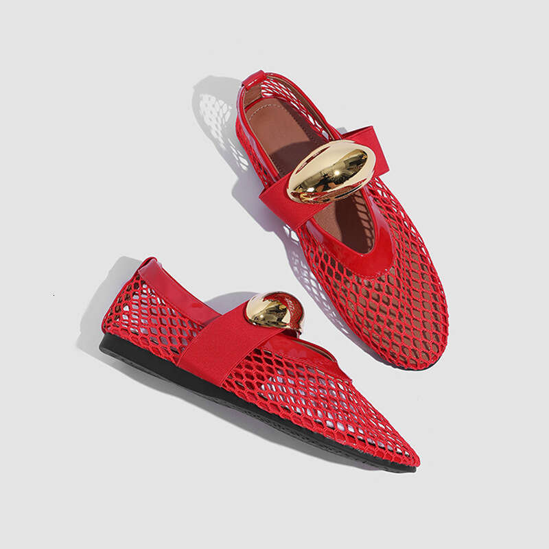 Baita Casual for Women 2024 New Genuine Leather Mesh One-Strap Comfortable Flat Ballet Shoes
