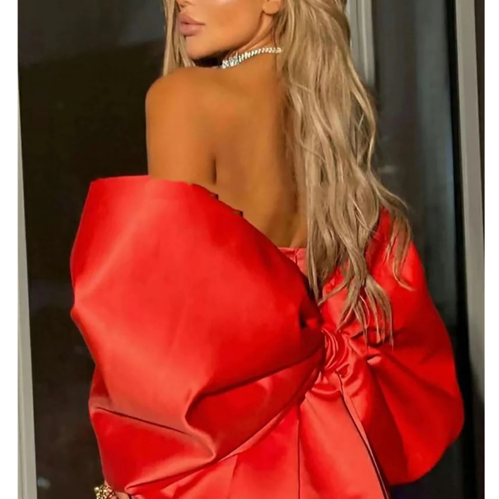 Red Prom Dress Strapless Celebrity Dress 2025 Formal Girls Sexy Mini Cocktail Evening Gowns Pleats Party Homecoming Gowns Backless Bow Cocktail Gown