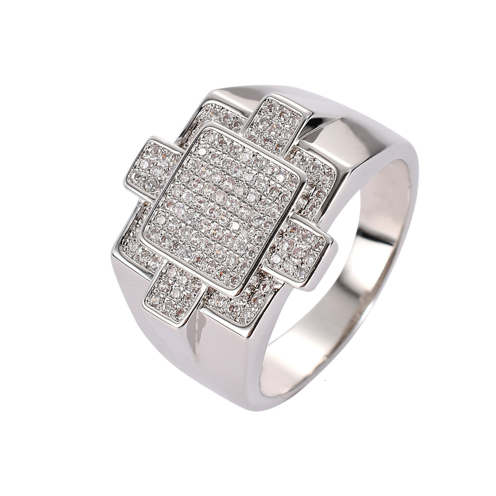 New Hip Hop Couple Rings Moissanite Creative Geometric Diamond Studded Trendy Fashion Rings Pass the Diamond Tester