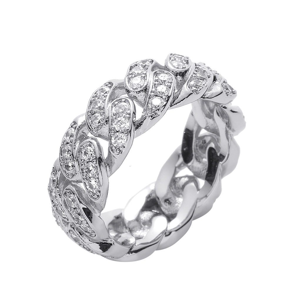 New Arrival Hip Hop Bling Bling Cuban Ring 8mm Full of Diamonds Iced Out Swag Trendy and Unique Unisex Hip Hop Couple Rings Pass the diamond tester