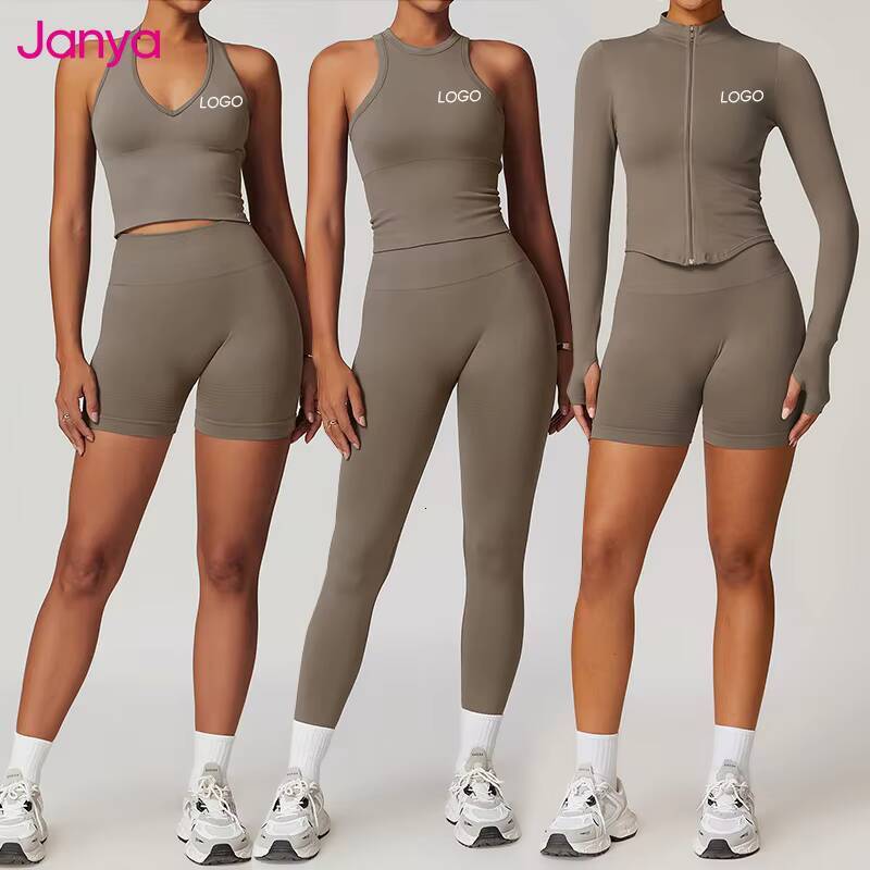 Janya Tik Tok Custom Seamless Gym Clothing for Women Scrunch Booty Yoga Shorts Leggings 2/3/4 PCS Sports Halter Bra Suit Sets