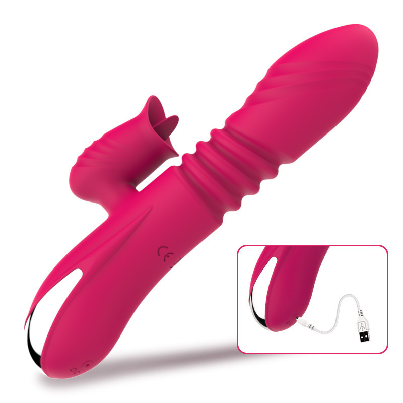 Haoqi Fun Heating Telescopic Wand Female Tongue Licking Masturbation Device Electric Vibrator Adult Sex Toy