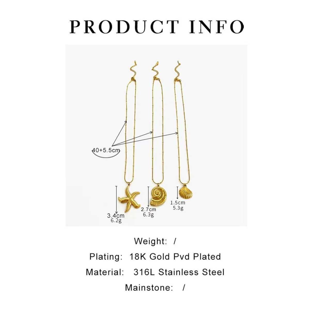 Minimalist Starfish Striped Conch Scallop Shaped Pendant Necklace for Women Waterproof Trend Jewelry Summer Beach Party V250625