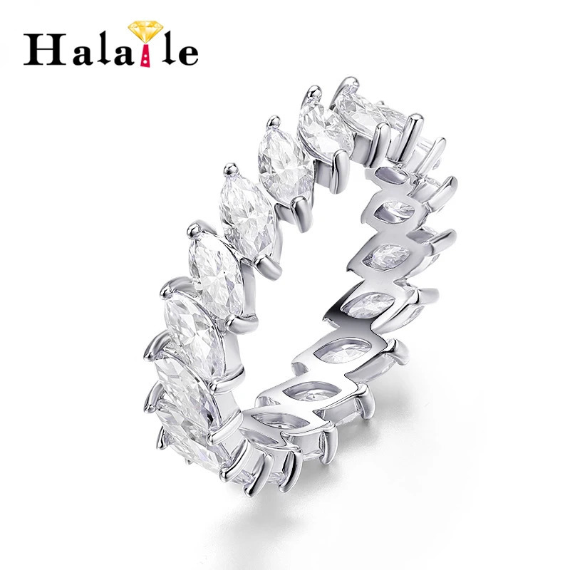 Halaile D Color Marquise Cut S925 Sterling Silver Row Ring with GRA Sparkling Fine Jewelry Womens Classic Party Gift 250624