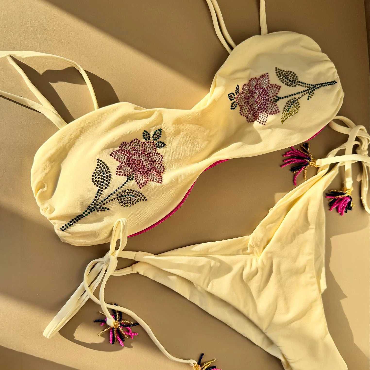 3Pcs Shiny Diamond Bikini Set Sexy Women Swimsuit Push Up Swimwear Female Biquini Halter Bathing Suit Solid Bodysuit Beachwear XJ250624