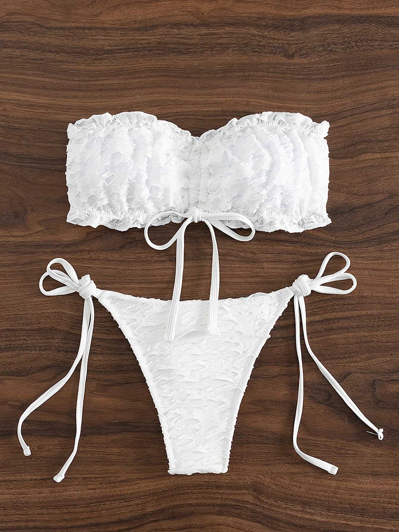 2025 Summer Solid Color Split Womens Swimsuit with Pit Strip European and American Sexy Split Bandeau Bikini XJ250624