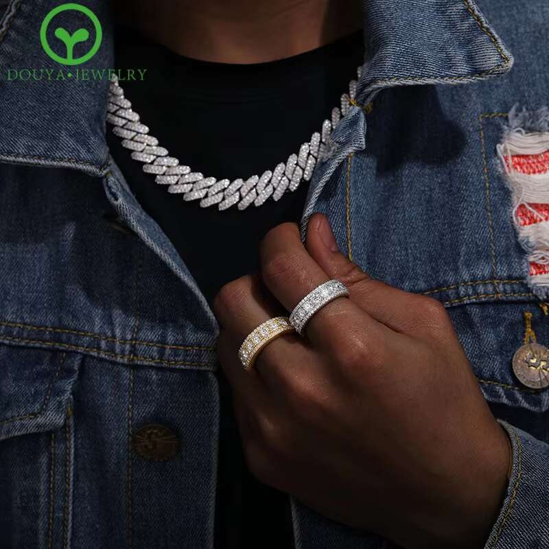 Hip Hop Style 925 Sterling Silver Exquisite Round Moissanite Ring Cool Rings for Men and Women