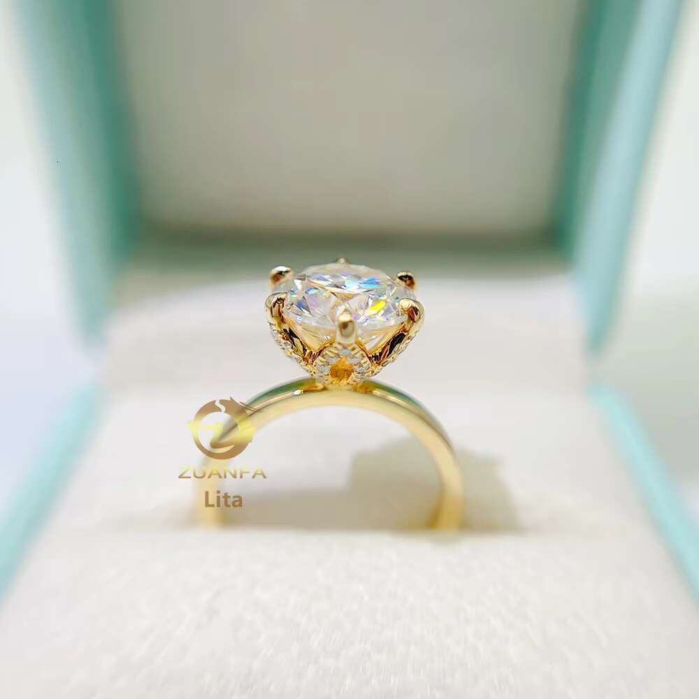 Top Quality Best Price Round Shape 3ct Engagement Wedding Gold Plated 925 Sterling Silver Moissanite Rings