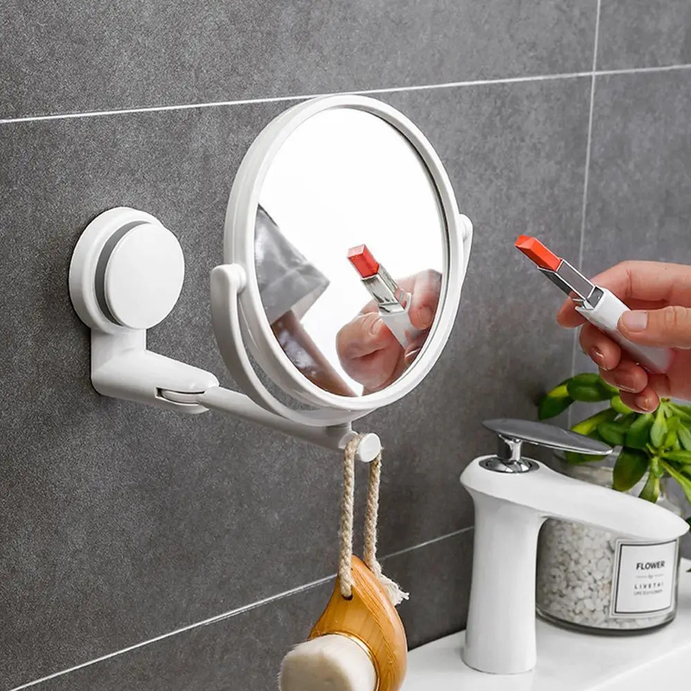 360°rotating Folding Makeup Mirror Wall-mounted Installation-free Round Wall-mounted Shaving Mirror HD Bath Accessories 250625