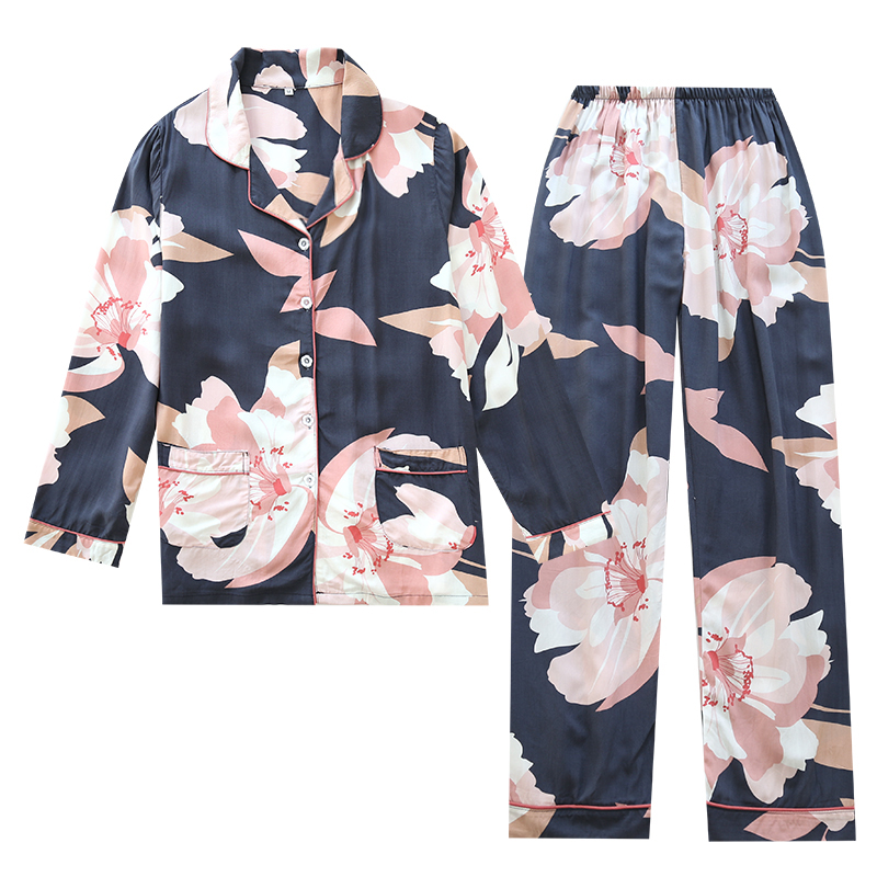 Spot Direct Sales Spring and Autumn Women's Korean Pajamas Cotton Silk Cotton Summer Thin Cool Home Clothes Artificial Cotton Long Sleeve Pants S