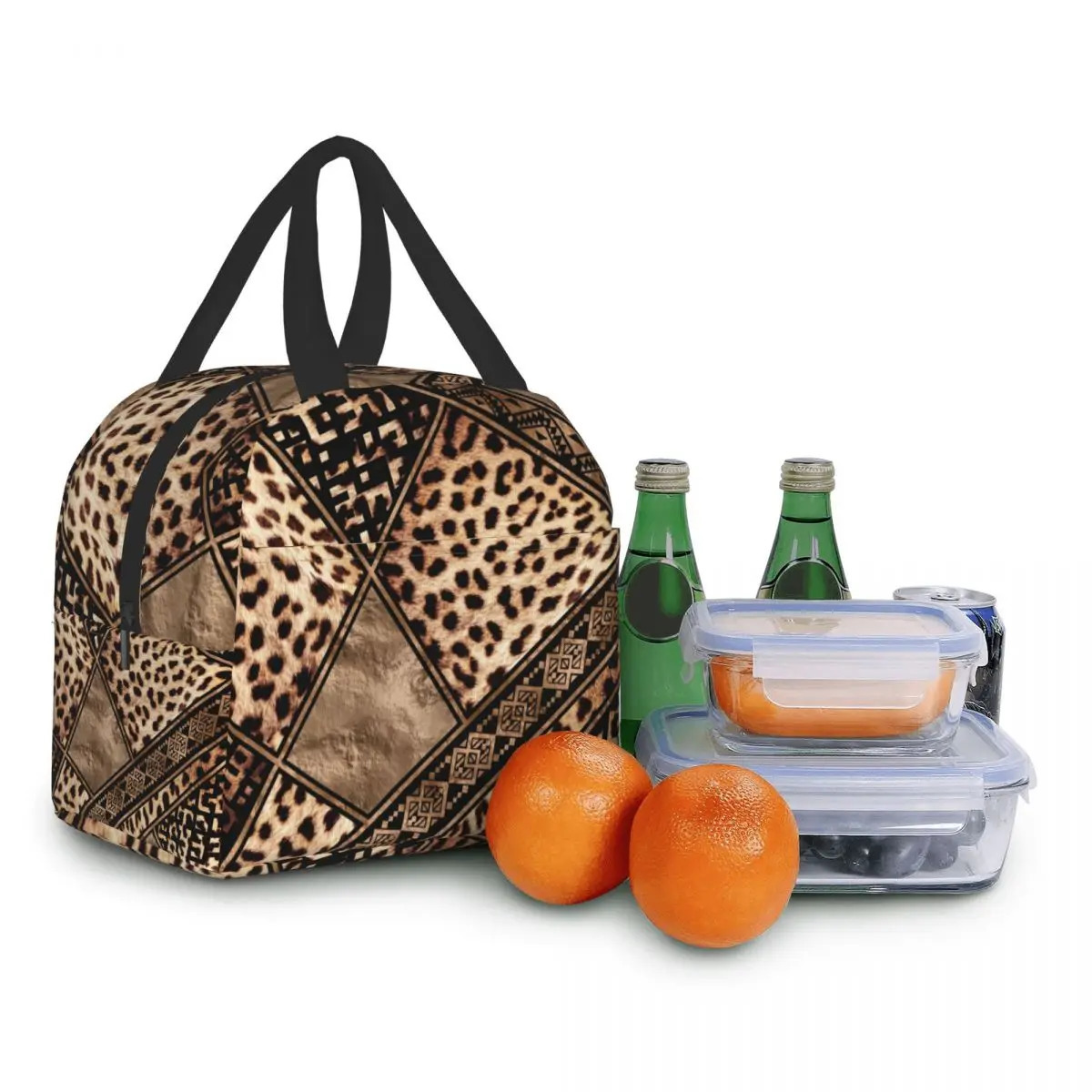 Ethnic Animal Ornaments Leopard Print Lunch Bags Women Thermal Cooler Insulated Lunch Boxes for Kids School Picnic Storage Bag 250624