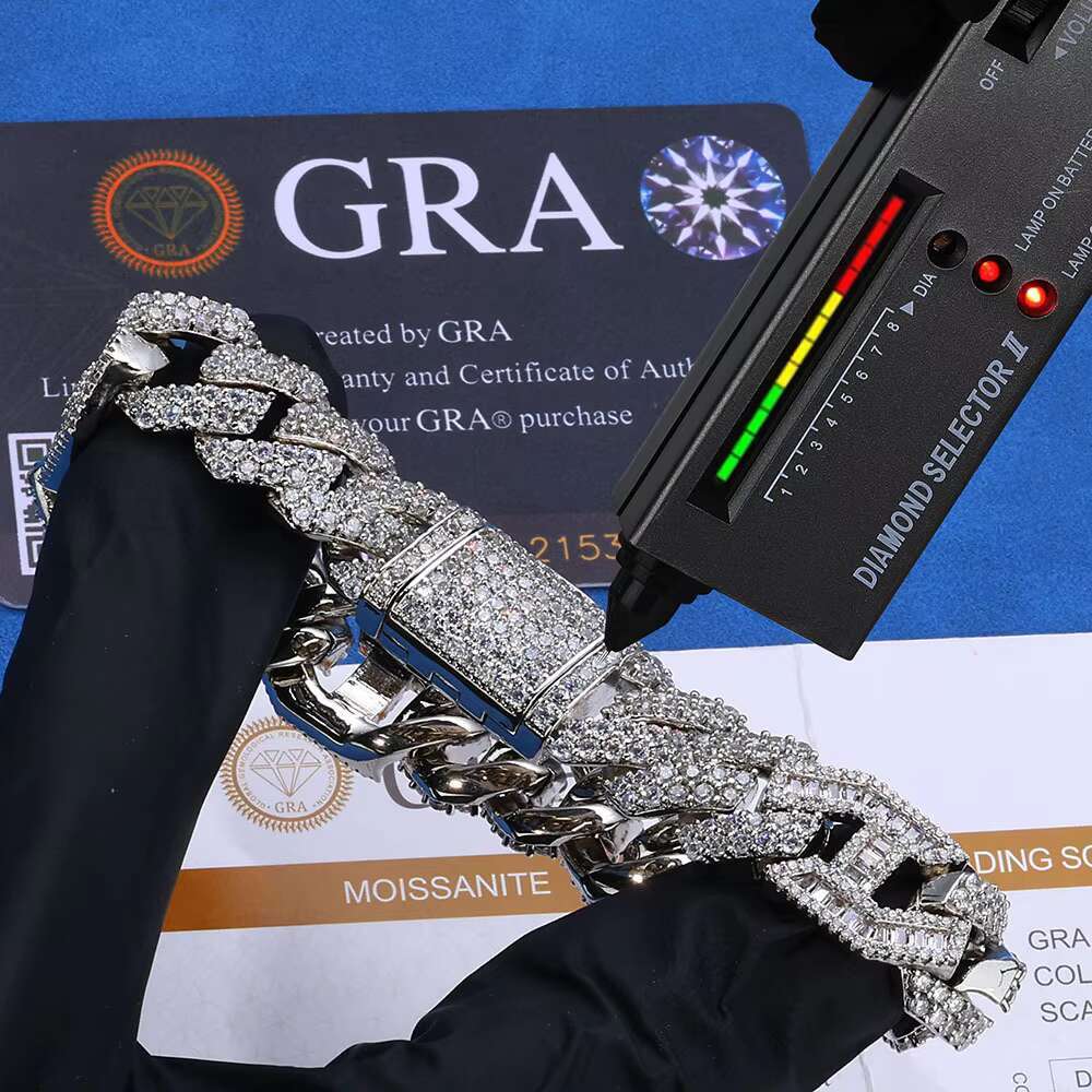Hip Hop Gold Miami Cuban Link Silver 925 Moissanite Bracelet Men Fashion Bracelets Bangles Diamond Bracelet Charms Wholesale