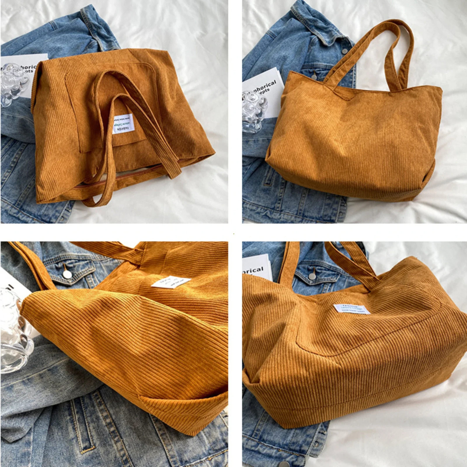 Leisure Corduroy Bag Womens Large Capacity Shoulder Bag Fashion Vintage Solid Color Handbags Large Capacity Shopper Bag 250624