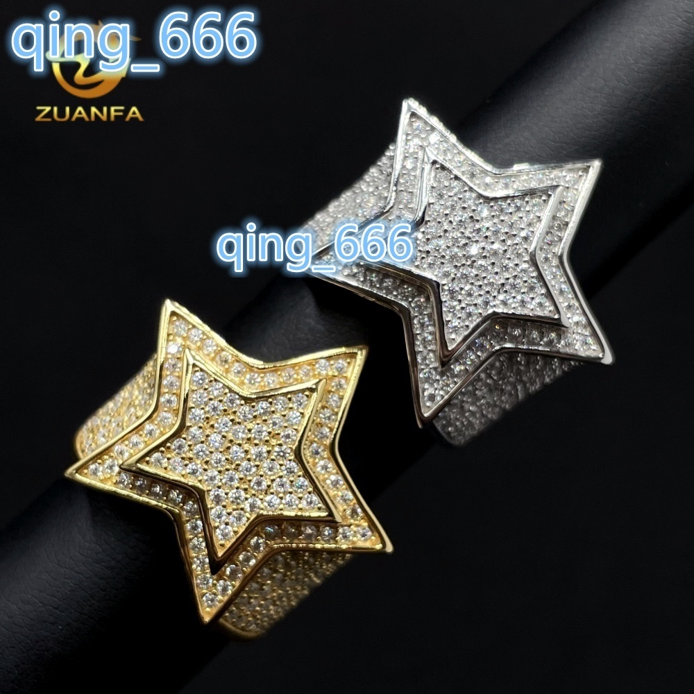 New Stocks Pass Diamond Tester 925 Silver Fine Jewelry Hip Hop Diamond Moissanite Rings Iced Out Star Men Ring