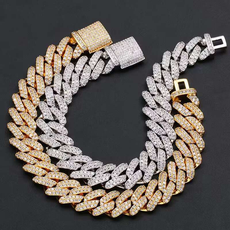 High Quality Hip Hop 14mm Full studded Moissanite Necklace 925 Sterling Silver Diamond Cuban Chain