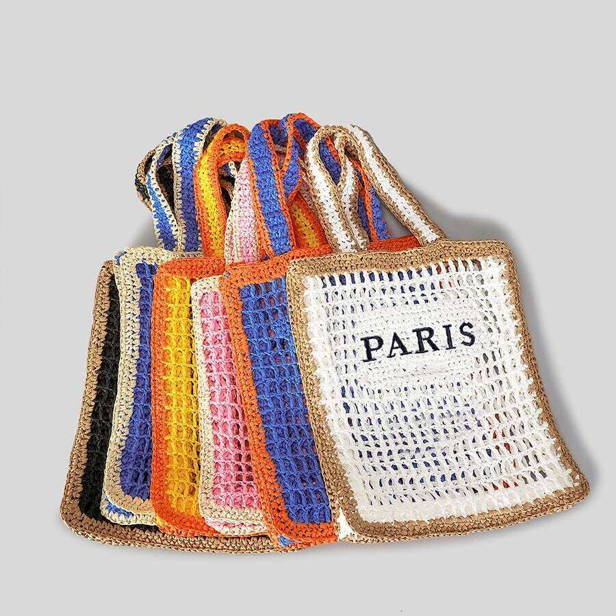 Fashion Panelled Straw Women Shoulder Bags Colorful Patchwork Handbags Paper Woven Summer Beach Tote Bag Handmade Bali Purses