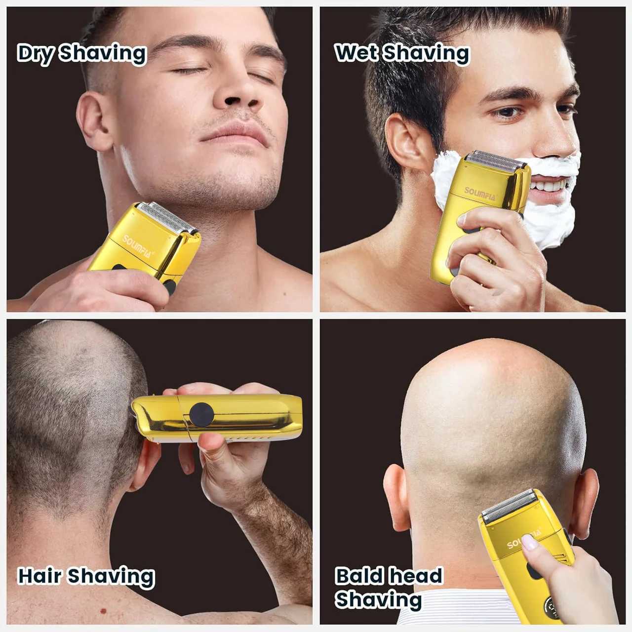 Solimpia Hair Shaver Double Blades Shaver Electric Shaver Razor Mens Close Bald Head Barber Trimmer Rechargeable for Quick Shave W250625
