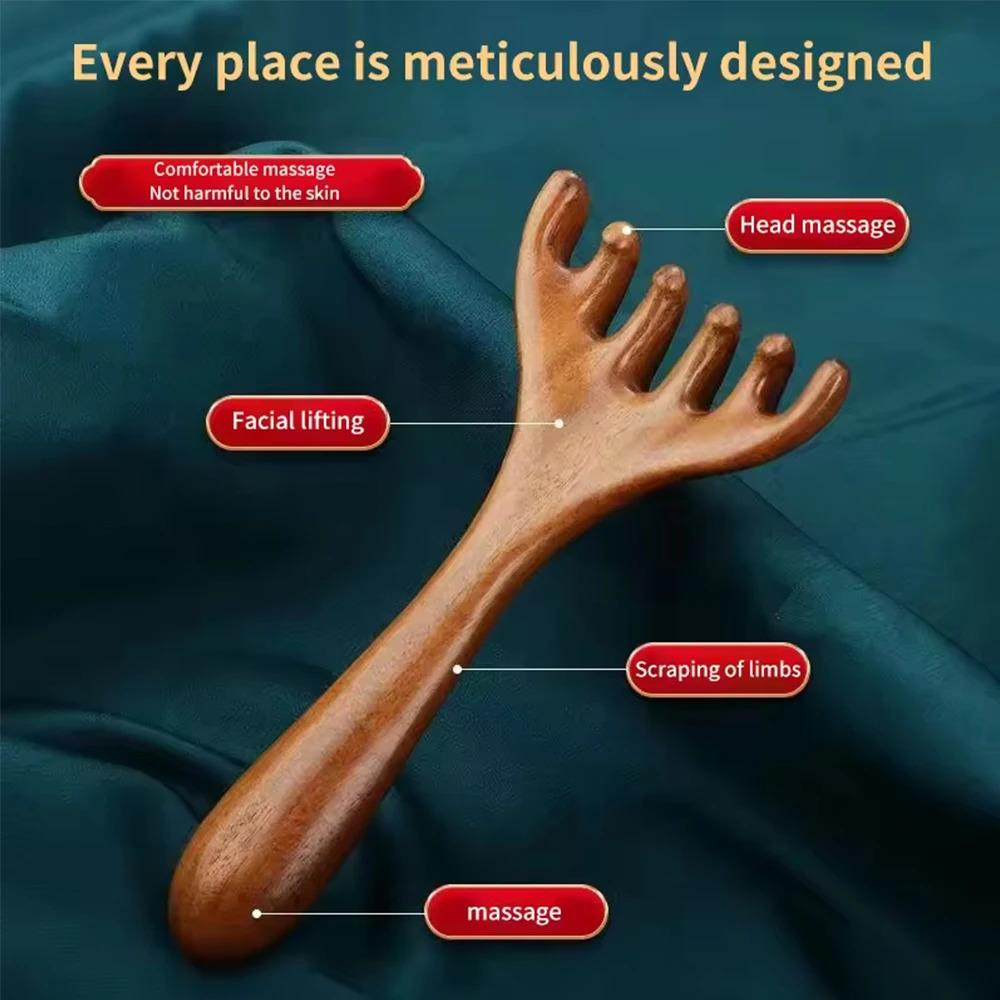 Natural Golden Sandalwood Meridian Massage Comb Anti-Static 6-Claw Head Massager Gua Sha Head Massage Promote Blood Circulation 250625