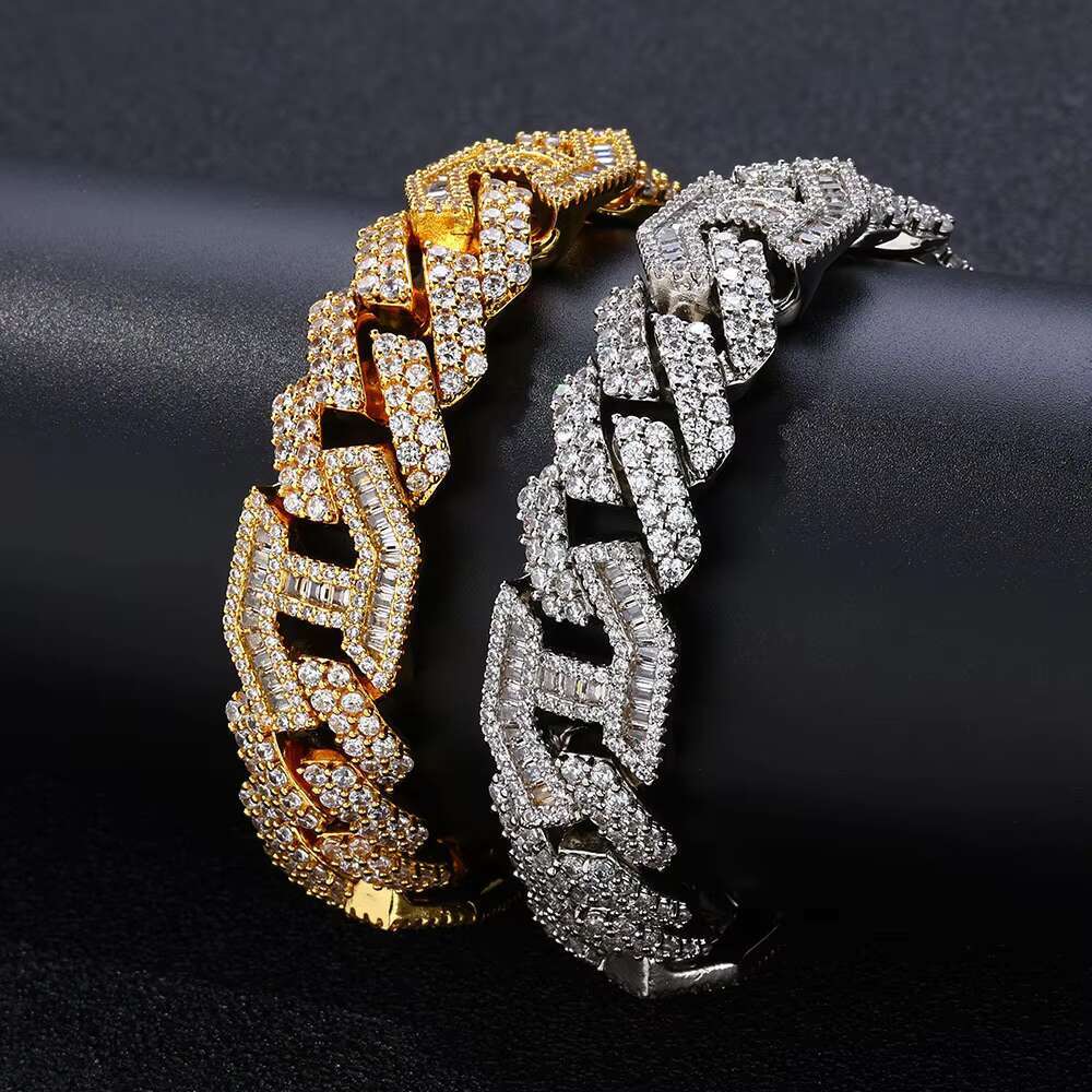 Hip Hop Gold Miami Cuban Link Silver 925 Moissanite Bracelet Men Fashion Bracelets Bangles Diamond Bracelet Charms Wholesale