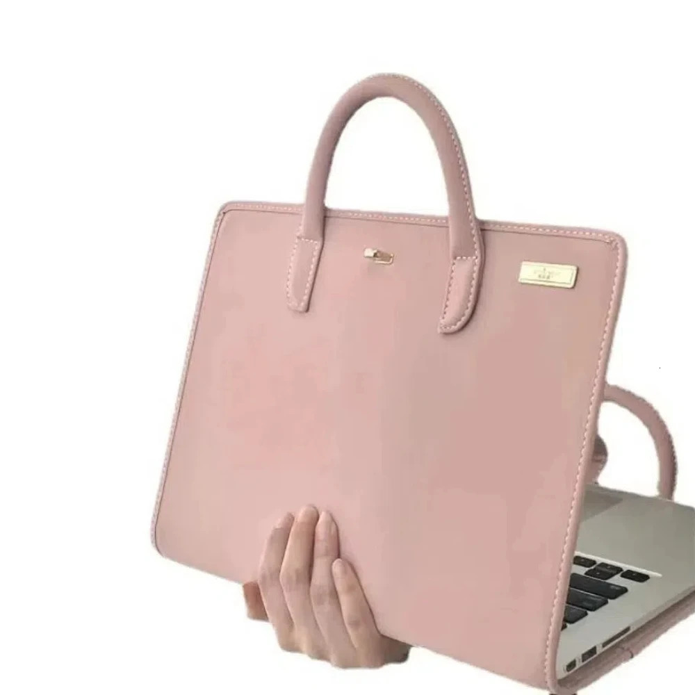 Solid Pink Laptop Bag Top-Handle PU Laptop Sleeve Fashion 14-16 Inch Computer Protective Case for Girl 250624