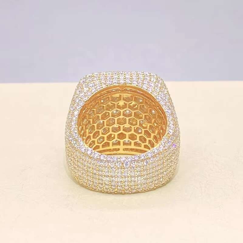 Hip Hop Ring Shining Bling 925 Sterling Silver 14K 18K Gold Plated Iced Out Jewelry VVS Moissanite Diamond Pinky Square Rings