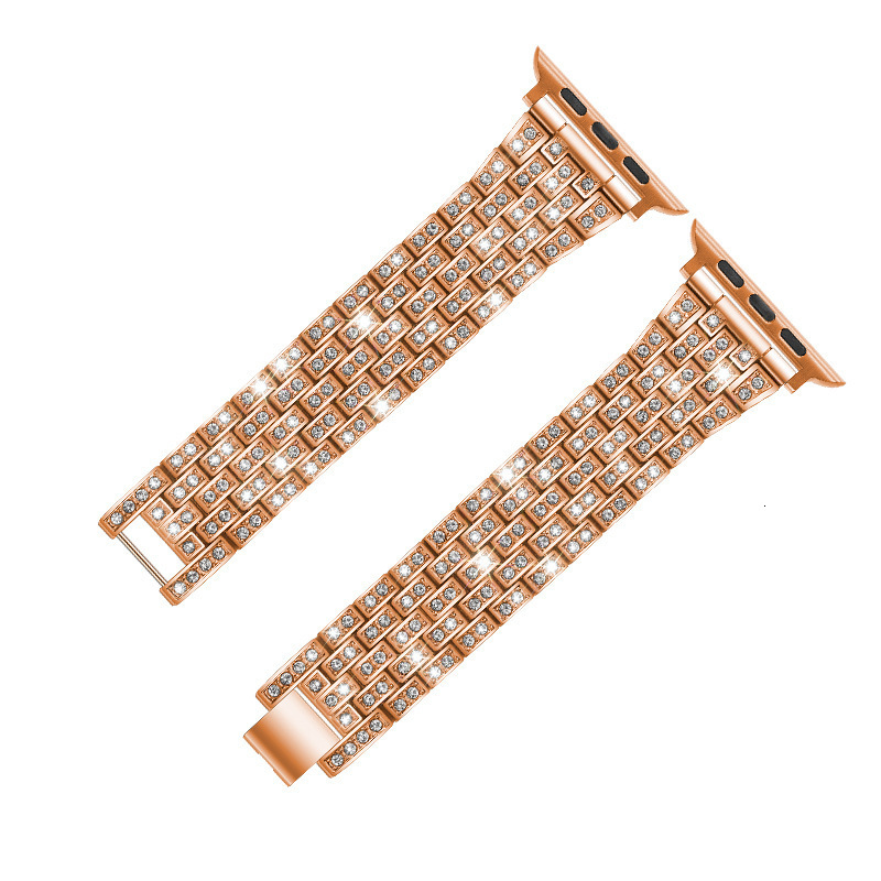 Luxury Premium Five-Link Full Rhinestone Stainless Steel iWatch Band Designer Elegant Metal Strap for iWatch Smart Series 1-9 Glamorous Bling Accessor