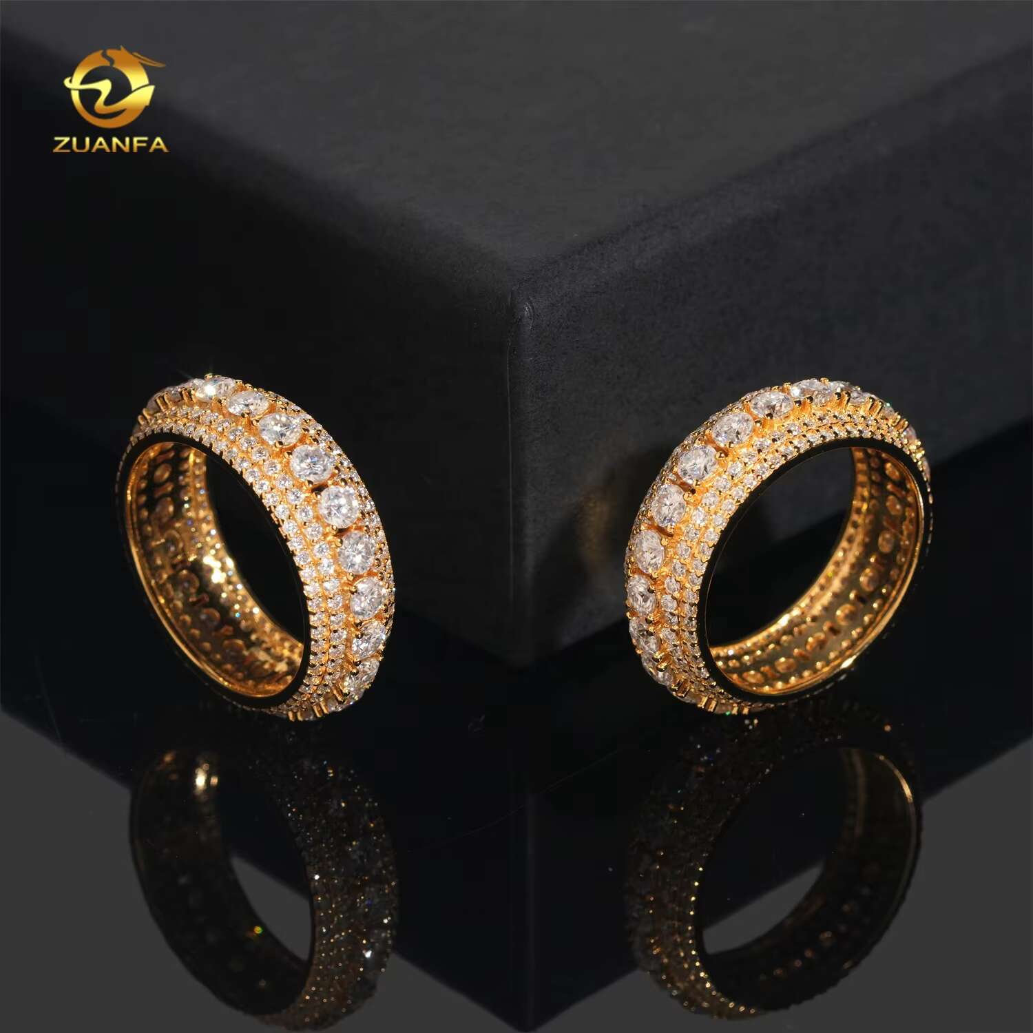 Moissanite Jewelry Hot Selling 925 Silver Eternity Gold Plated VVS Diamond Hip Hop Men Iced Out Ring
