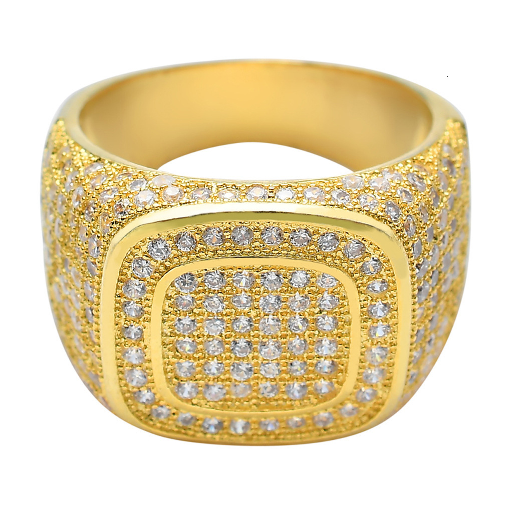 High End Luxury Moissanite Jewelry Gold Plated Bling Bling Ring Iced Out Hip Hop Couple Full Diamond Ring Pass the diamond tester