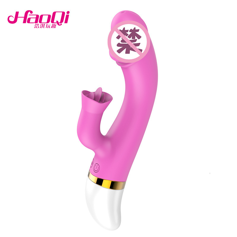 Haoqi Fun Vibrating Tongue Licking Wand Adult Sex Toy Female Masturbation Device Massage Stick