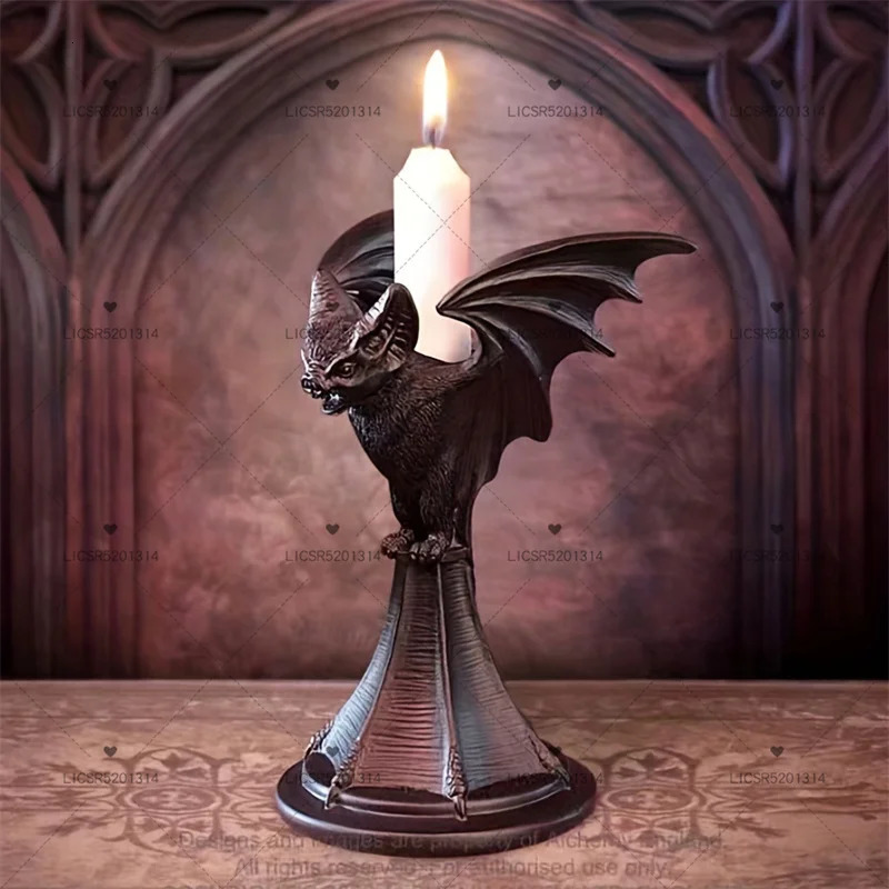 Creative Retro Gothic Black Crow Candle Holder Halloween Statue Owl Bat Cat Shape Resin Sculpture Craft Ornament Home Decoration 250625