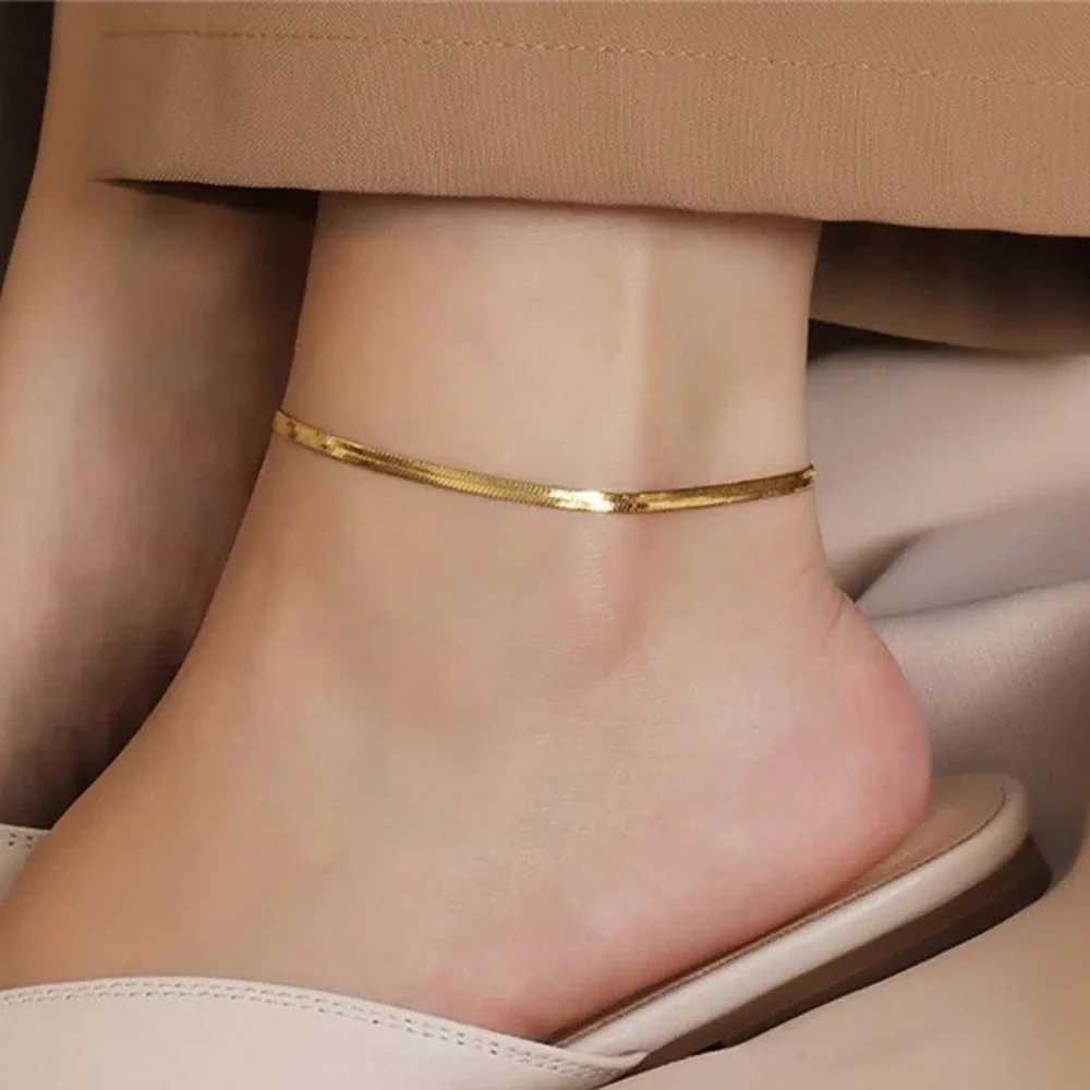 Teamer Snake Chain Anklet 3MM Stainless Steel Adjustable Chain Anklet Gifts for Women Girls Beach Jewelry Accessories U250624