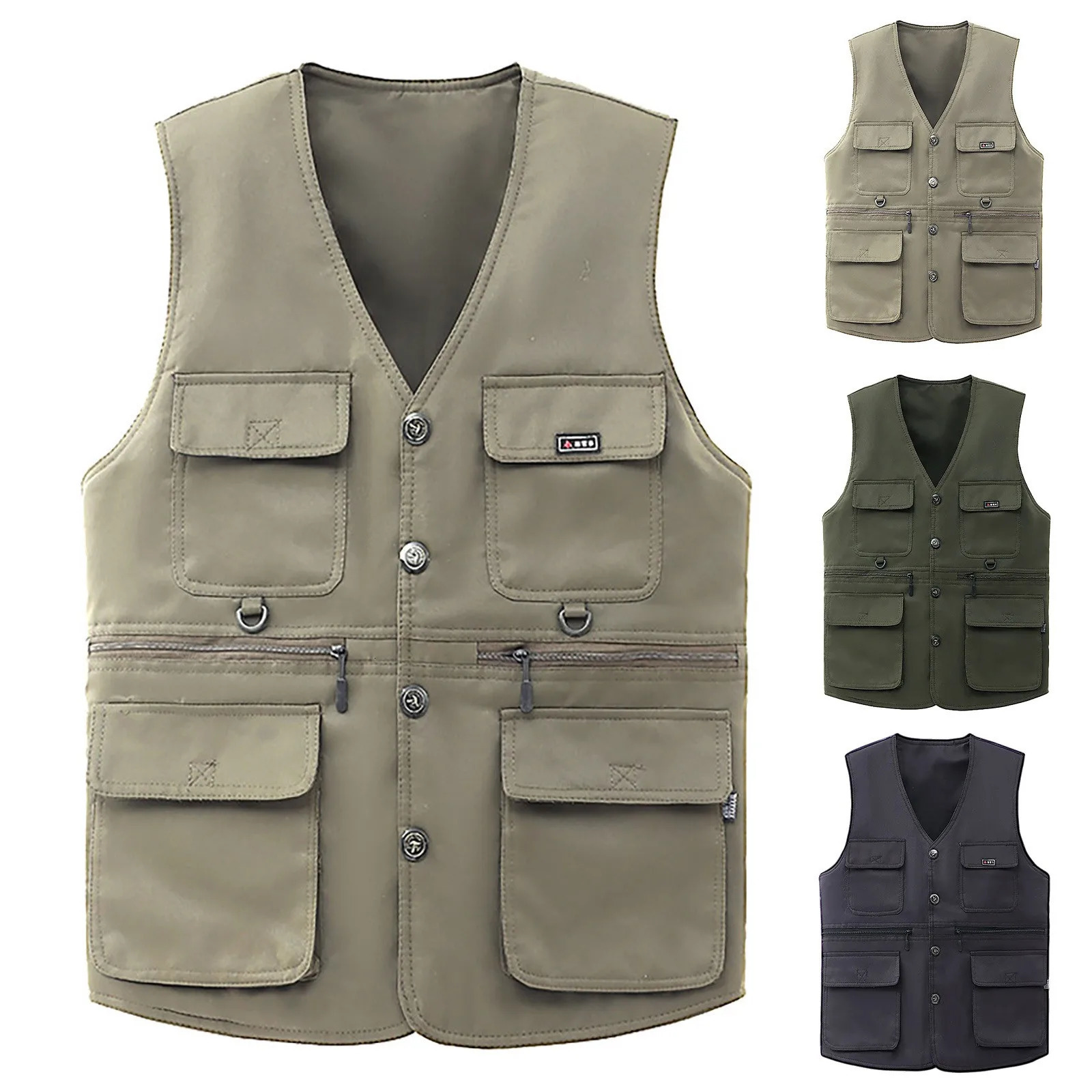 Sleeveless Vestes Jacket For Man Multi Pocket Vest V Neck Casual MenS Waistcoat Button Outdoor Sports Coat Jackets Chalecos 250618