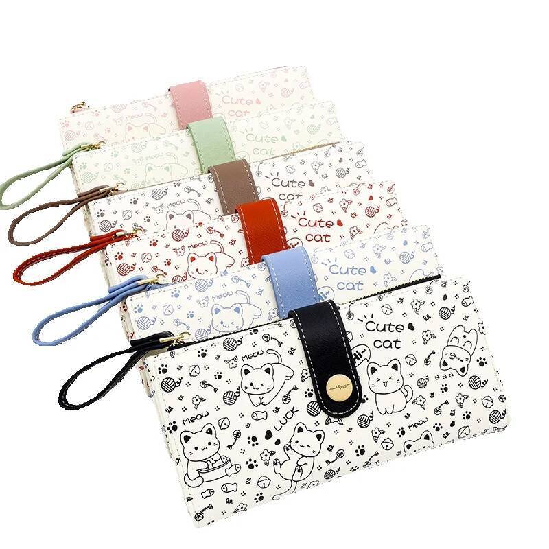Free Shipping 2025 New Designer Bag Cross-border New Japanese Style Cute Cat Women's Wallet Long Student Card Holder Zipper Coin Purse Ladies Wal